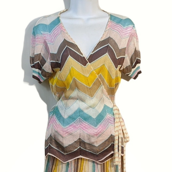 Missoni Vintage Y2K 2000's Set Wrap Top & Pleated Skirt Size 8 - Picture 3 of 12